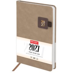 Ежедневник датированный 2027, А5, 138х213 мм, BRAUBERG "Accent", под кожу, держатель, бежевый/коричневый, 118003