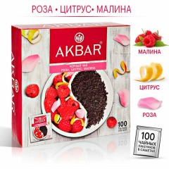 Чай АКБАР "Роза, цитрус, малина" черный, 100 пакетиков в конвертах по 1,5 г, 1050183 - фото 2