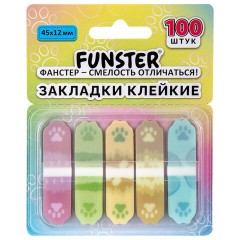 Закладки клейкие Z-сложения FUNSTER (ФАНСТЕР) "Лапки собак", 45х12 мм, 100 шт. (5 цветов х 20 листов), в диспенсере, 116693