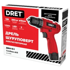 Дрель-шуруповерт аккумуляторная, 12 В, Li-ion 1х1,3 Ач, 28 Нм, двусторонняя БИТА в комплекте, DRET (ДРЕТ) ДША-12-1, 671500 - фото 2