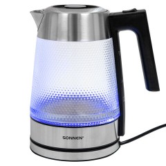 Чайник электрический SONNEN KT-1809, 1,8л, 2200 Вт, термостойкое стекло текстура ромб, внутренняя подсветка синяя, нержавеющая сталь, 455142 - фото 14