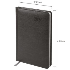 Ежедневник датированный 2026, А5, 138х213 мм, BRAUBERG "Impression", под кожу, серый, 117513 - фото 2