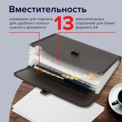 Папка для бумаг и документов с замком и 13 отделениями BRAUBERG "HIT", А4, пластик, черная, 229572 Папка для бумаг и документов с замком и 13 отделениями BRAUBERG "HIT", А4, пластик, черная, 229572 - фото 13