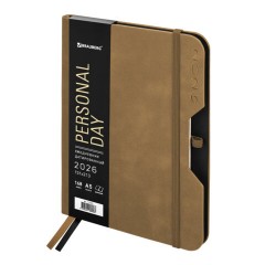 Ежедневник датированный 2026, А5, 151х213 мм, BRAUBERG "Note", под кожу, держатель для ручки, бежевый, 117521