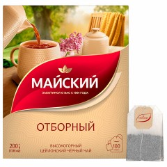 Чай МАЙСКИЙ "Отборный" черный, 100 пакетиков по 2 г, 102224 - фото 3