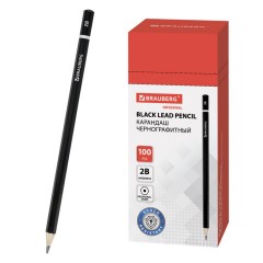 Карандаш чернографитный BRAUBERG, 1 шт., "Touch line", 2В, корпус черный, заточенный, 180623