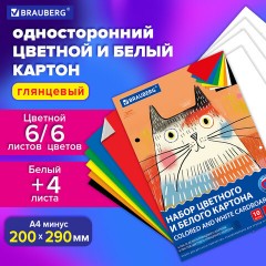 Набор картона БЕЛЫЙ + ЦВЕТНОЙ А4 мелованный, 10 листов (белый 4 листа + цветной 6 листов), в папке, BRAUBERG, 116630 Набор картона БЕЛЫЙ + ЦВЕТНОЙ А4 мелованный, 10 листов (белый 4 листа + цветной 6 листов), в папке, BRAUBERG, 116630 - фото 5