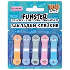 Закладки клейкие Z-сложения FUNSTER (ФАНСТЕР) "Собаки", 45х12 мм, 100 шт. (5 цветов х 20 листов), в диспенсере, 116692