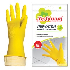Перчатки МНОГОРАЗОВЫЕ латексные ЛЮБАША "ЭКОНОМ", хлопчатобумажное напыление, размер 9-10, XL (очень большой), желтые, вес 34 г, 603786