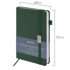 Ежедневник датированный 2026, А5, 138x213 мм, BRAUBERG "Control", под кожу, держатель для ручки, зеленый, 117123 - фото 2