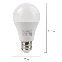 Лампа светодиодная SONNEN, 15 (130) Вт, цоколь Е27, груша, теплый белый, 30000 ч, LED A65-15W-2700-E27, 454919 Лампа светодиодная SONNEN, 15 (130) Вт, цоколь Е27, груша, теплый белый, 30000 ч, LED A65-15W-2700-E27, 454919 - фото 6