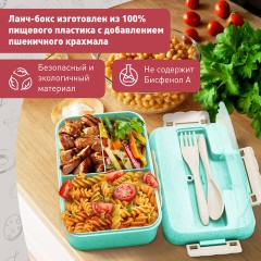 Ланч-бокс контейнер, 1 секция, 3 отделения, 1,4 л, ложка, вилка, 8х21х14 см, мятный, JOYLUX (ДЖОЙЛЮКС) ECO, 609344 - фото 13