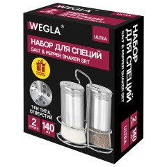 Набор для специй 2х140 мл, ULTRA, подставка + солонка + перечница, 3 типа отверстий, WEGLA (ВЕГЛА), 700234 - фото 12