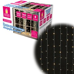 Электрогирлянда-занавес комнатная "Штора" 3х2 м, 144 LED, теплый белый свет, 220 V, ЗОЛОТАЯ СКАЗКА, 591350