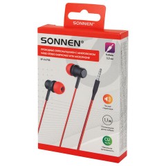 Наушники проводные внутриканальные с микрофоном SONNEN EP-H47RB, 1,1 м, красные/черные, 514129 - фото 11