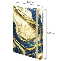 Блокнот с резинкой в клетку 96 л., А5 145х203 мм, твердая обложка с фольгой, BRAUBERG, "Marble", 115536 - фото 2