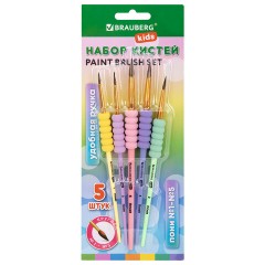 Кисти c EVA-вставкой ПОНИ набор 5 шт. (круглые №1, 2, 3, 4, 5), блистер, BRAUBERG KIDS, 201092
