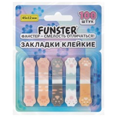 Закладки клейкие Z-сложения FUNSTER (ФАНСТЕР) "Лапки котов", 45х12 мм, 100 шт. (5 цветов х 20 листов), в диспенсере, 116691 - фото 6