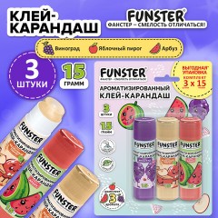 Клей-карандаш ароматизированный FUNSTER (ФАНСТЕР), яблоко, арбуз, виноград, 15 г, ВЫГОДНАЯ УПАКОВКА, 3 штуки на блистере, 274270 - фото 3