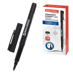 Маркер перманентный BRAUBERG "CLASSICLine", ЧЕРНЫЙ, тонкий наконечник 1 мм, 150296 - 40 рублей при покупке от 5 штук!
