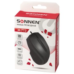 Мышь проводная SONNEN М-713, USB, 1000 dpi, 2 кнопки + колесо-кнопка, оптическая, черная, 512637 - фото 8