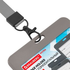 Бейдж горизонтальный (54х85 мм), лента 45 см с карабином, СЛАЙДЕР, серый, BRAUBERG EXTRA, 238835 - фото 6