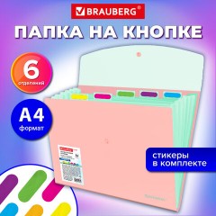 Папка-органайзер конверт на кнопке 6 отделений, BRAUBERG "Extra", A4, персиковая с мятным, 274102 - фото 10