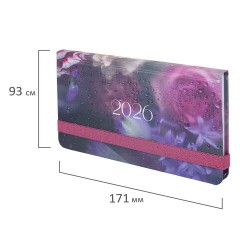 Еженедельник датированный 2026 с резинкой 171х93 мм, BRAUBERG, твердый, УФ-ЛАК, 64 л., "Цветы", 117348 - фото 2