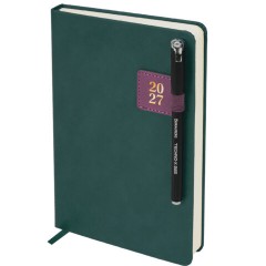 Ежедневник датированный 2027, А5, 138х213 мм, BRAUBERG "Accent", под кожу, держатель, зеленый/бордо, 118004 - фото 5
