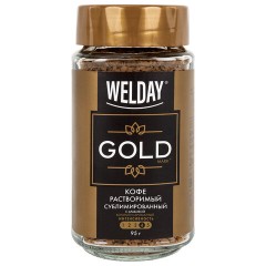 Кофе растворимый WELDAY (ВЭЛДЭЙ) "GOLD" 95 г, стеклянная банка, сублимированный, 622675