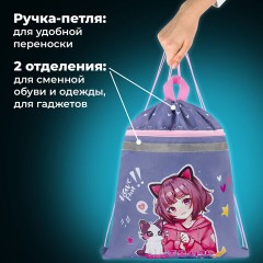 Мешок для обуви BRAUBERG, с петлей, светоотражающая полоса, 2 отделения, 46х36 см, Anime friends, 272398 Мешок для обуви BRAUBERG, с петлей, светоотражающая полоса, 2 отделения, 46х36 см, Anime friends, 272398 - фото 11