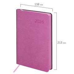 Ежедневник датированный 2026 А5 138x213 мм, BRAUBERG "Stylish", под кожу, гибкий, розовый, 117099 - фото 2