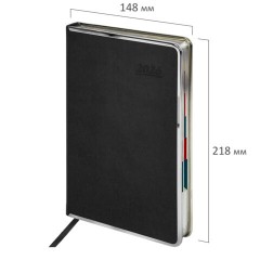 Ежедневник датированный 2026 А5 148х218 мм, GALANT "Infinity Silver", под кожу, черный, 117495 - фото 2