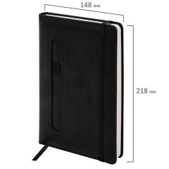 Ежедневник недатированный А5, 148x218 мм, BRAUBERG "Optimal", под кожу, 160 листов, резинка, держатель для ручки, черный, 118640 - фото 3