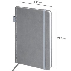 Блокнот А5 135x212 мм BRAUBERG "Edge", под кожу, резинка, держатель, 80 л., клетка, серый, 117146 - фото 3