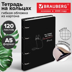 Тетрадь на кольцах А5 160х212 мм, 120 листов, картон, матовая ламинация, клетка, BRAUBERG, "Просто Кот", 404723 - фото 11