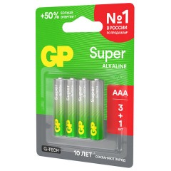 Батарейки КОМПЛЕКТ 4 шт., GP Super G-Tech, AAA (LR03,24А), алкалиновые, мизинчиковые, ПРОМО 3+1, 24A3/1-2CR4 - фото 6