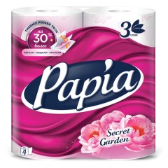 Бумага туалетная бытовая, спайка 4 шт., 3-слойная (4х16,5 м), PAPIA, аромат "Таинственный сад", 5080741