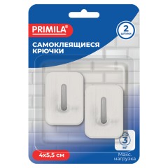 Крючки самоклеящиеся КОМПЛЕКТ 2 шт., 4х5,5 см, пластиковые прямоугольные бело-серые, PRIMILA (ПРИМИЛА), 702370 - фото 3