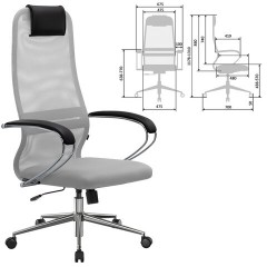 Кресло офисное МЕТТА "SU-B-8" хром, ткань-сетка, сиденье мягкое, светло-серое - фото 2