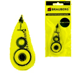 Корректирующая лента BRAUBERG RED POWER, 5 мм х 6 м, корпус прозрачный, механизм перемотки, европодвес, 220641