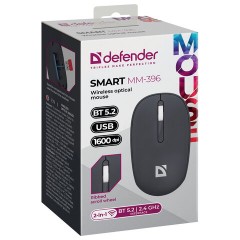 Мышь беспроводная DEFENDER Smart MM-396, 1600 dpi, 2 кнопки + 1 колесо-кнопка, оптическая, черная, 52396 - фото 5