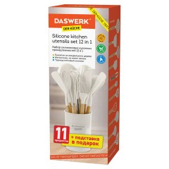 Набор силиконовых кухонных принадлежностей с деревянными ручками 12 в 1, молочный, DASWERK (ДАСВЕРК), 608193 - фото 4