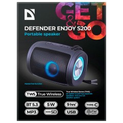Колонка портативная DEFENDER Enjoy S200, 2.0, 5 Вт, Bluetooth, FM-тюнер, USB, microSD, 1200 мАч, 65200 - фото 4