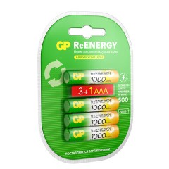 Батарейки аккумуляторные GP ReEnergy Ni-Mh КОМПЛЕКТ 4 шт. (ПРОМО 3+1), ААА (HR03), 950 mAh, 100AAAHC3/1RGY - фото 2