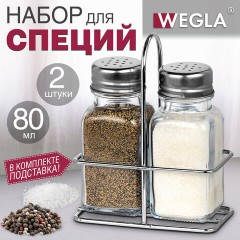Набор для специй 2х80 мл, CLASSIC, солонка + перечница на подставке, стекло/сталь, WEGLA (ВЕГЛА), 700227 - фото 10
