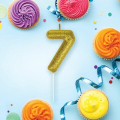 Свеча-цифра для торта "7" золотая с глиттером, 6 см, ЗОЛОТАЯ СКАЗКА, на шпажке, в блистере, 591420 Свеча-цифра для торта "7" золотая с глиттером, 6 см, ЗОЛОТАЯ СКАЗКА, на шпажке, в блистере, 591420 - фото 2