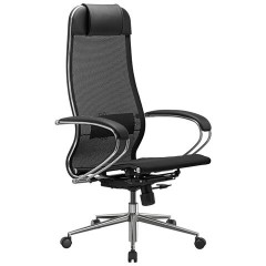 Кресло офисное МЕТТА "К-12", хром, ткань-сетка, сиденье и спинка регулируемые, черное - фото 11