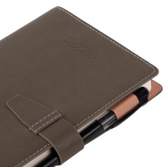 Ежедневник датированный 2026, А5, 143х218 мм, BRAUBERG "Journal", под кожу, застежка, держатель для ручки, органайзер, серый, 117381 - фото 15
