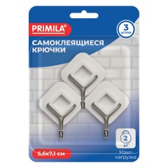 Крючки самоклеящиеся КОМПЛЕКТ 3 шт., 5,6х7,1 см, пластик + металл, ромбовидные, белые, PRIMILA (ПРИМИЛА), 702375 - фото 3